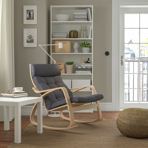POÄNG Rocking-chair, white stained oak veneer/Gunnared dark grey