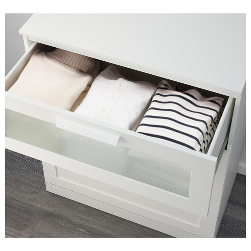 BRIMNES Chest of 3 drawers, white, frosted glass, 78x95 cm