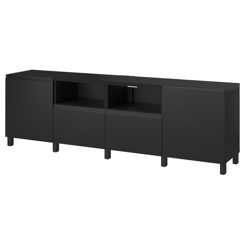 BESTÅ TV bench with doors and drawers, black-brown/Hammarsmed/Stubbarp anthracite, 240x42x74 cm