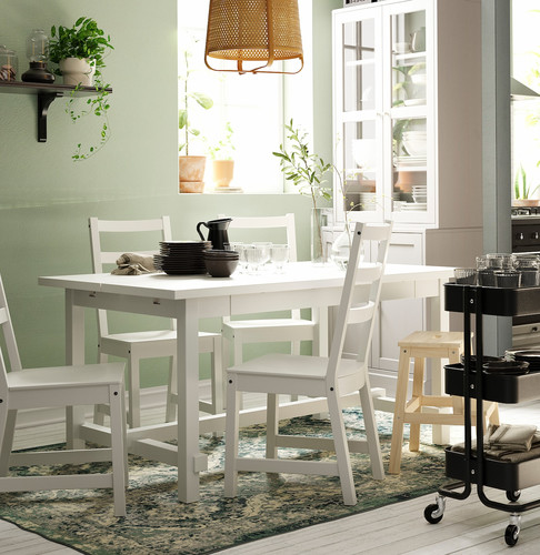 NORDVIKEN / NORDVIKEN Table and 4 chairs, white, white, 152/223x95 cm