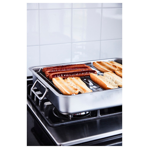 KONCIS Roasting tin with grill rack, stainless steel, 40x32 cm