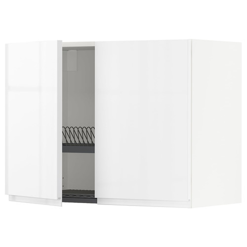 METOD Wall cabinet w dish drainer/2 doors, white/Voxtorp high-gloss/white, 80x60 cm