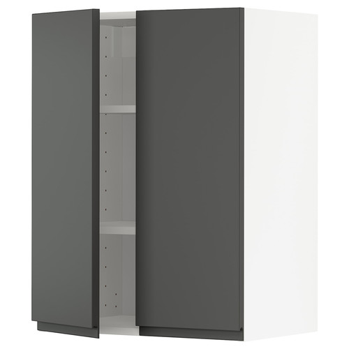 METOD Wall cabinet with shelves/2 doors, white/Voxtorp dark grey, 60x80 cm