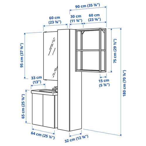 ENHET Bathroom, white/oak effect, 64x33x65 cm