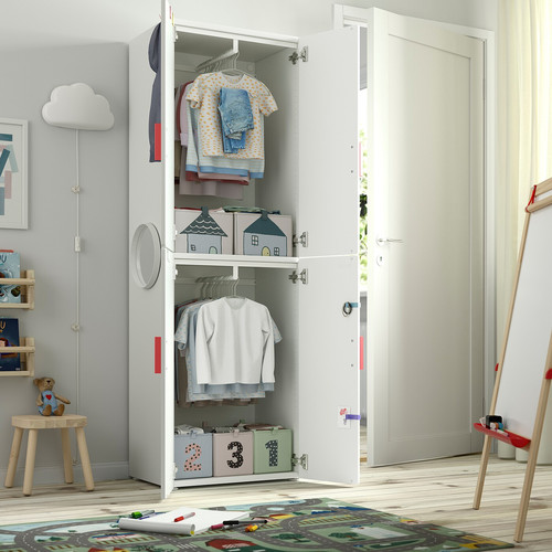 SMÅSTAD / PLATSA Wardrobe, white lilac/with 2 clothes rails, 60x42x181 cm