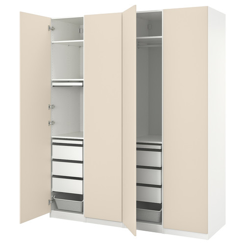 PAX / REINSVOLL Wardrobe combination, white/grey-beige, 200x60x236 cm