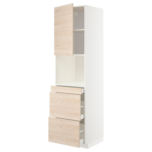 METOD / MAXIMERA Hi cab f micro combi w door/3 drwrs, white/Askersund light ash effect, 60x60x220 cm