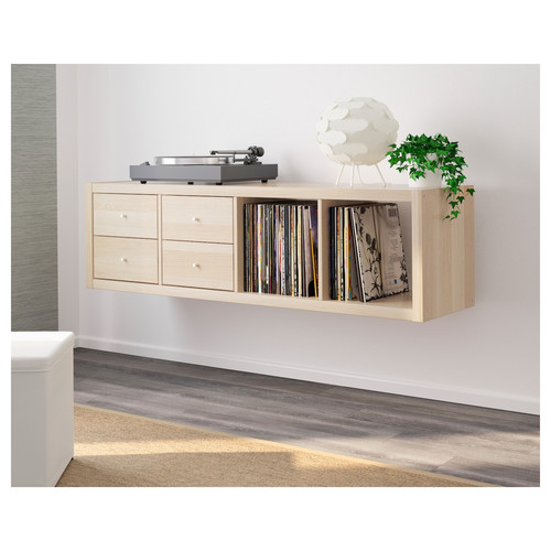 KALLAX Shelving unit with 2 inserts, white stained oak effect, 42x147 cm