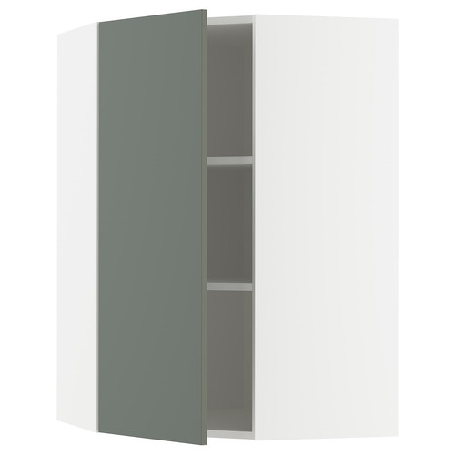 METOD Corner wall cabinet with shelves, white/Nickebo matt grey-green, 68x100 cm