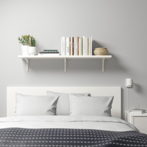 BERGSHULT / TOMTHULT Shelf with bracket, white, 120x20 cm