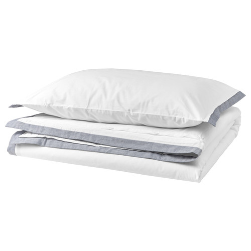 TÅTELSMYGARE Duvet cover and pillowcase, white/blue, 150x200/50x60 cm