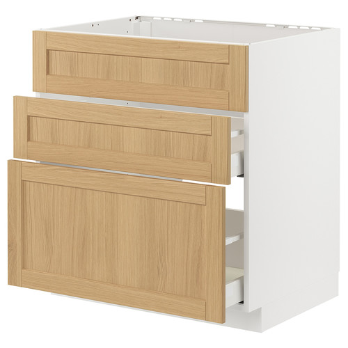 METOD / MAXIMERA Base cab f sink+3 fronts/2 drawers, white/Forsbacka oak, 80x60 cm