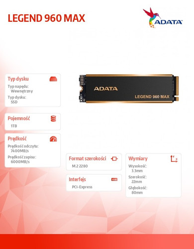 Adata SSD Legend 960 MAX 1TB PCIe 4x4 7.4/6 GB/s M2