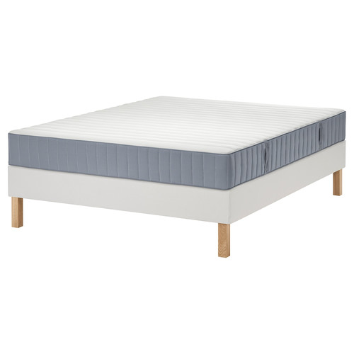 LYNGÖR Divan bed, Valevåg medium firm/light blue white, 180x200 cm