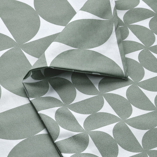 ÄNGSNEJLIKA Duvet cover and pillowcase, grey/green, 150x200/50x60 cm