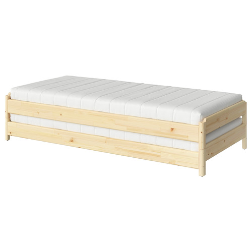 UTÅKER Stackable bed with 2 mattresses, pine/Åfjäll medium firm, 80x200 cm