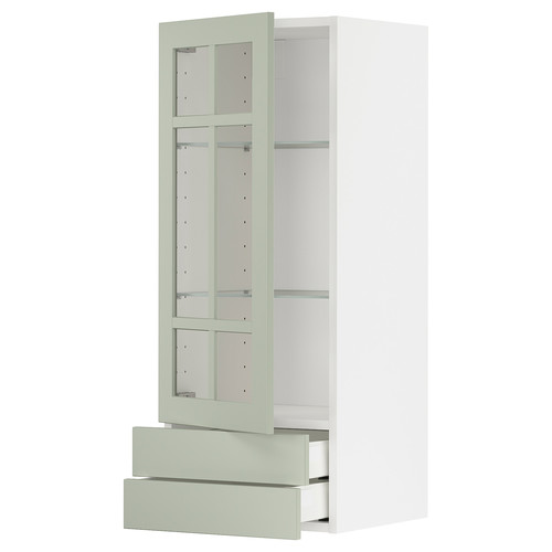 METOD / MAXIMERA Wall cabinet w glass door/2 drawers, white/Stensund light green, 40x100 cm