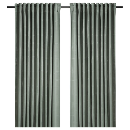 PRAKTTIDLÖSA Room darkening curtains, 1 pair, green, 145x300 cm