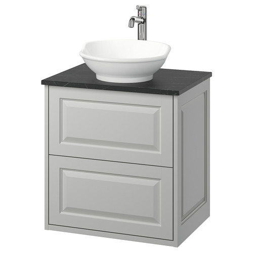 TÄNNFORSEN/VÄSTERSJÖN Wash-stnd w drawers/wash-basin/tap, light grey/black marble effect, 62x49x79 cm