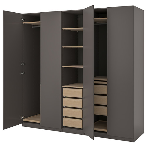 PAX / FORSAND Wardrobe combination, dark grey/white stained oak effect dark grey, 250x60x236 cm