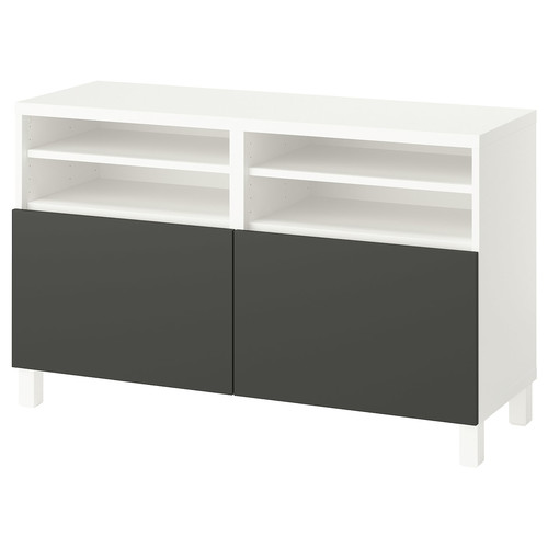 BESTÅ TV bench with doors, white/Lappviken/Stubbarp dark grey, 120x42x74 cm