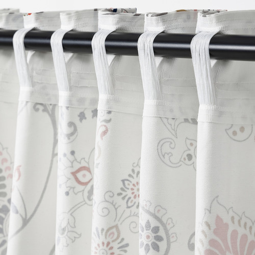 PUSSMUN Curtains, 1 pair, white/multicolour, 145x300 cm