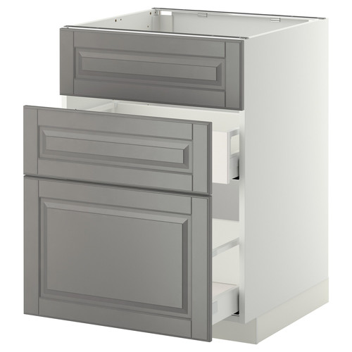 METOD / MAXIMERA Base cab f sink+3 fronts/2 drawers, white, Bodbyn grey, 60x60 cm