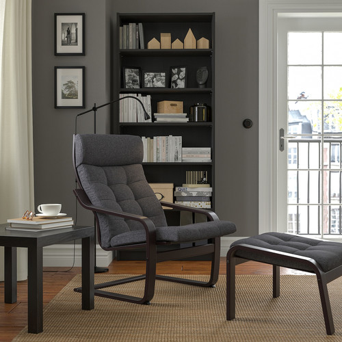 POÄNG Armchair, black-brown/Gunnared dark grey