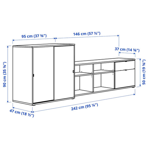 VIHALS TV/storage combination, dark grey, 242x37x90 cm