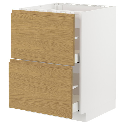 METOD / MAXIMERA Base cab f hob/2 fronts/2 drawers, white/Voxtorp oak effect, 60x60 cm