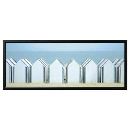 BJÖRKSTA Picture with frame, beach huts/black, 140x56 cm