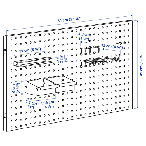 BROR Wall shelf combination, with pegboard/2 shelves/black, 88x30x90 cm