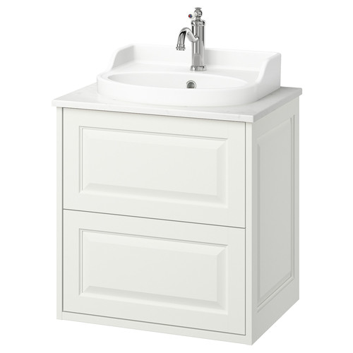 TÄNNFORSEN / RUTSJÖN Wash-stnd w drawers/wash-basin/tap, white/white marble effect, 62x49x76 cm