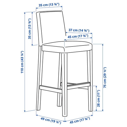 BERGMUND Bar stool with backrest, oak/Gunnared medium grey, 75 cm