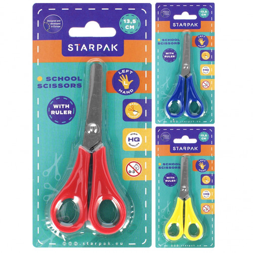 School Scissors 13cm, left-handed, 1pc, assorted colours