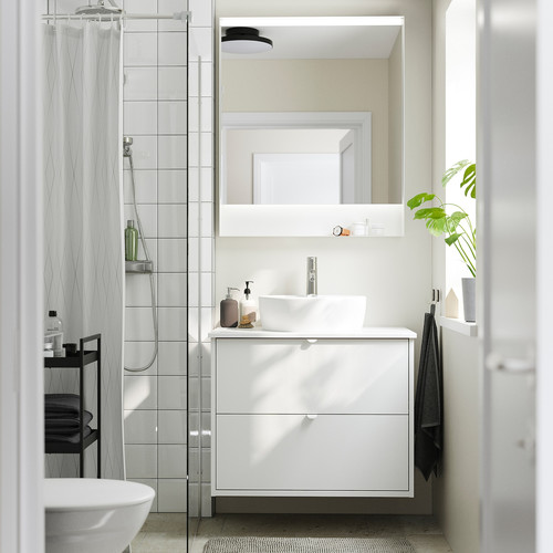 HAVBÄCK / TÖRNVIKEN Wash-stnd w drawers/wash-basin/tap, white/white marble effect, 82x49x79 cm