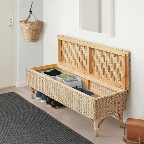 TOLKNING Bench with storage, handmade rattan, 120 cm