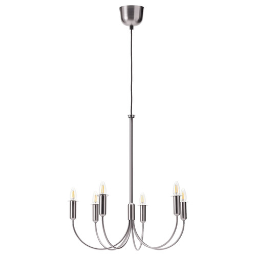 HÅRMÖJA Chandelier, 6-armed, brushed stainless steel