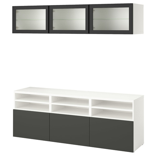 BESTÅ TV storage combination/glass doors, white Lappviken/Fällsvik anthracite, 180x42x192 cm