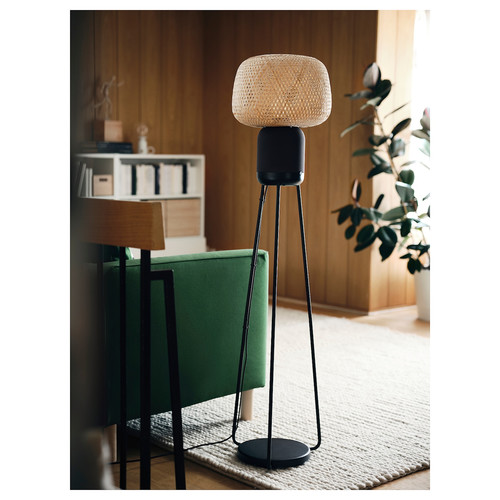 SYMFONISK Floor lamp with WiFi speaker, bamboo/smart