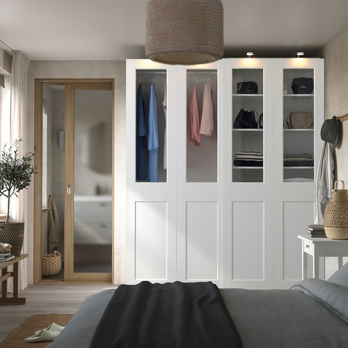 PAX / GRIMO Wardrobe with sliding doors, white/clear glass white, 200x66x236 cm