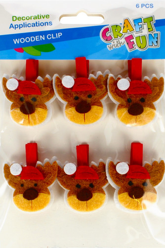 Christmas Wooden Clips Reindeer 6pcs