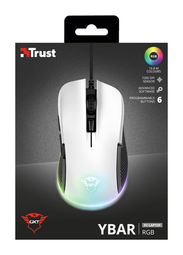 Trust Optical Wired Gaming Mouse GXT 922W YBAR RGB, white/black