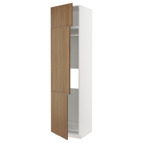 METOD High cab f fridge/freezer w 3 doors, white/Tistorp brown walnut effect, 60x60x240 cm