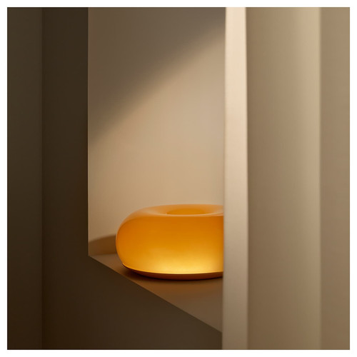 VARMBLIXT LED table/wall lamp, orange glass/round