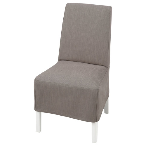 BERGMUND Chair w medium long cover, white, Nolhaga grey/beige