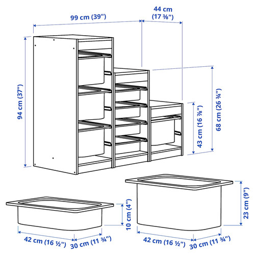 TROFAST Storage combination with boxes, white/multicolour, 99x44x94 cm