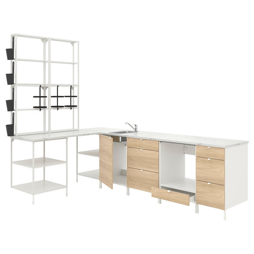 ENHET Corner kitchen, white, oak effect