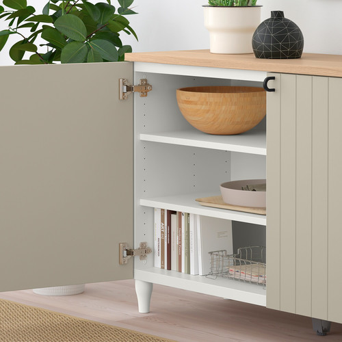 BESTÅ Storage combination with doors, white, Sutterviken/Kabbarp grey-beige, 120x42x76 cm