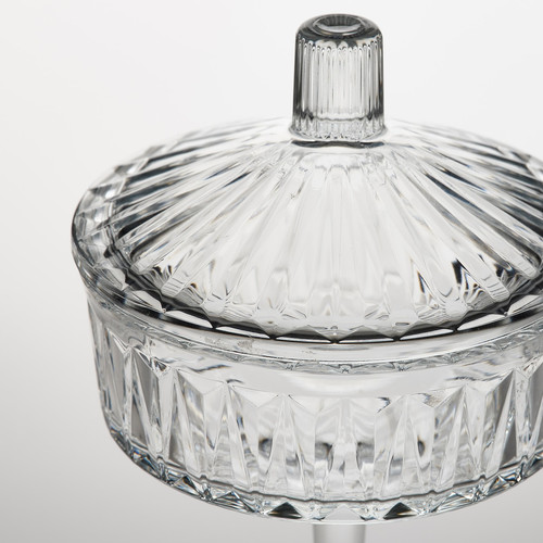 SÄLLSKAPLIG Bowl with lid, clear glass, patterned, 10 cm